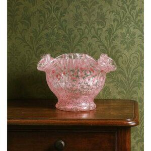 Antique Jefferson Glass Pink Coraline Vase – Rare Ruffled Frit Art Glass Bowl ca